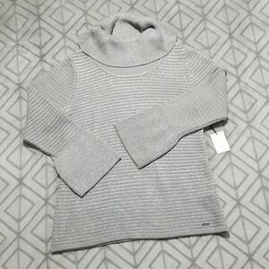 Calvin Klein Gray Sparkle Ribbed Cowl Neck Sweater
